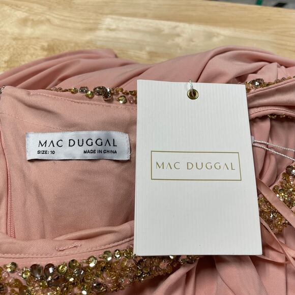 Mac Duggal NWT Beaded Drop Shoulder Jersey Gown Rose Pink Size 10 Rhinestone - Picture 4 of 10